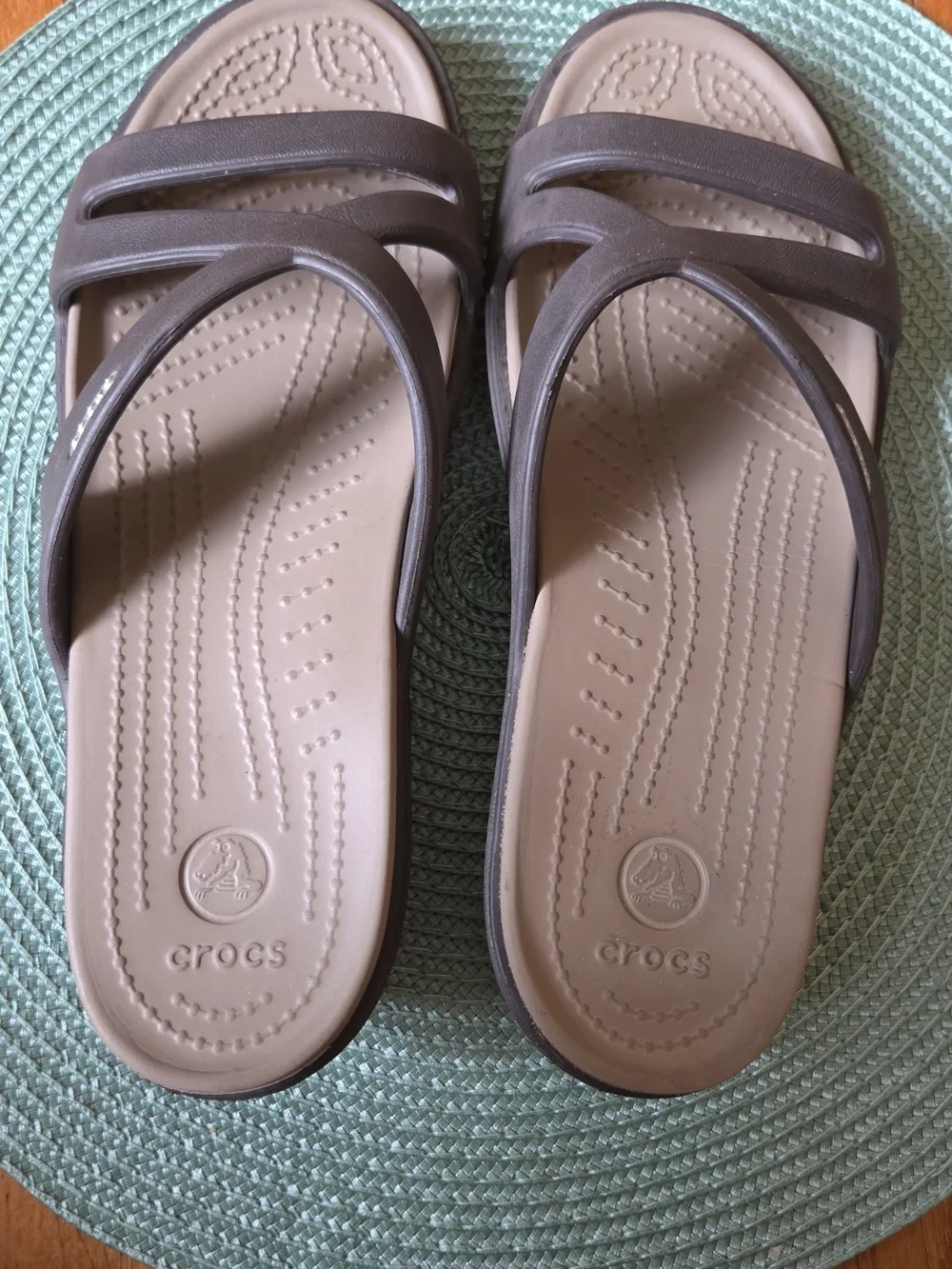 CROCS Women’s Taupe Double-Strap Slide Sandals